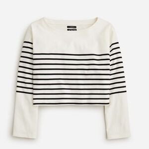 J. Crew Cropped Boatneck T-shirt Mariner Cotton Black Stripe Sz XXL NWT Preppy